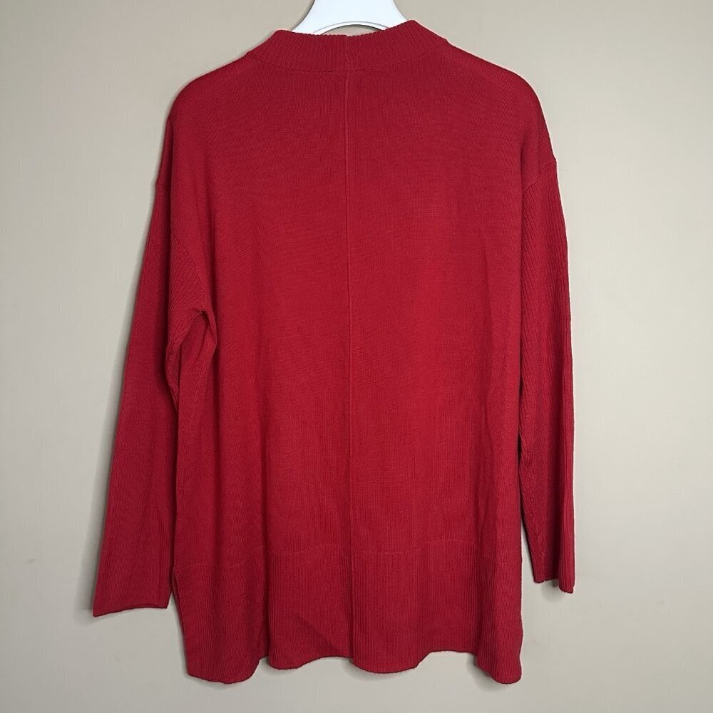 Talbots 100% Merino Wool Red Mock Neck Sweater Women Petite XL PXL Tunic Ribbed - Picture 7 of 8